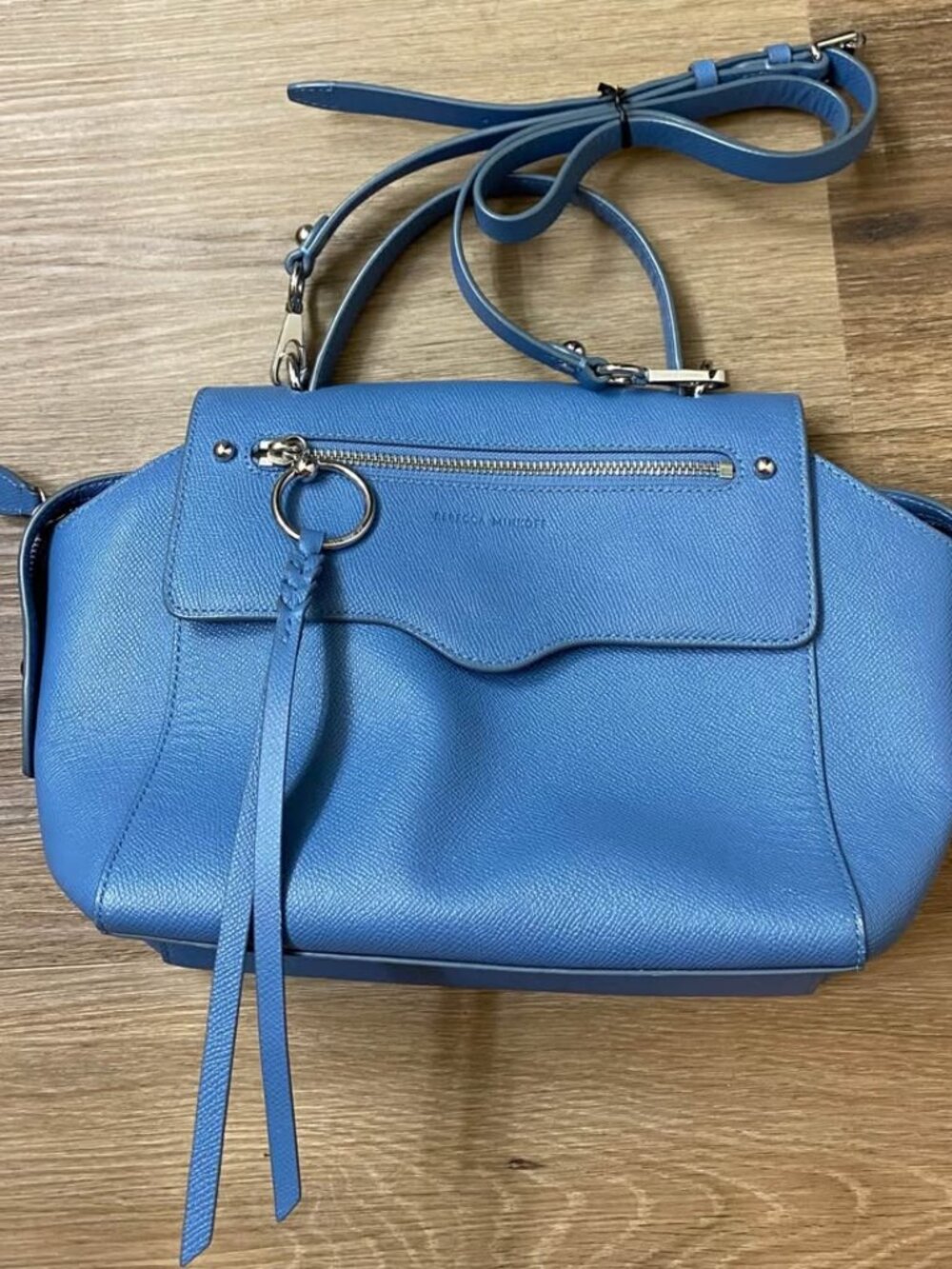 Rebecca Minkoff Gabby Small Satchel – Blue Mist Pebbled Genuine Leather – Silver